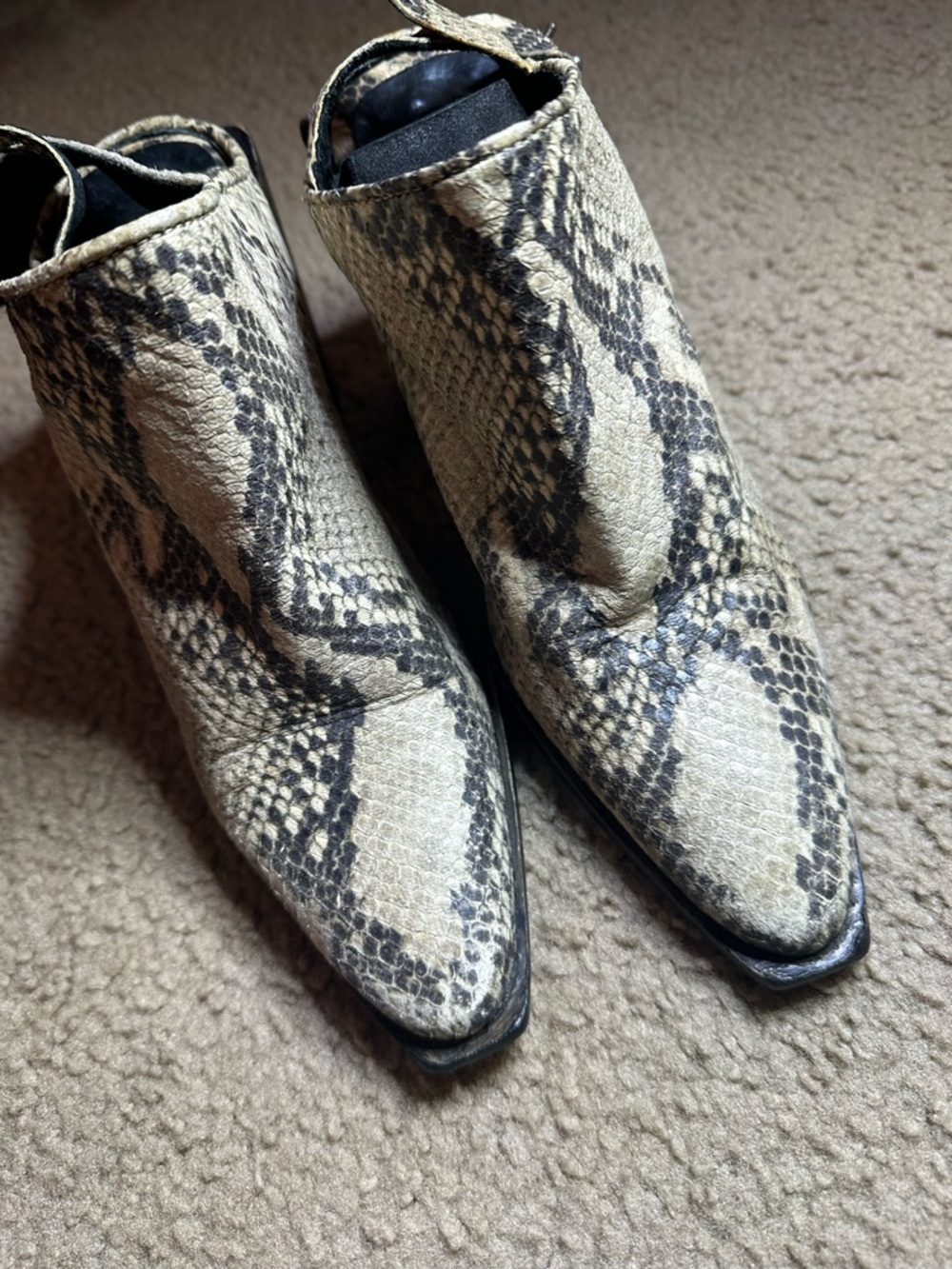 Free people Snake-Print Pointed Toe Ankle Booties/mules- Beige/Black